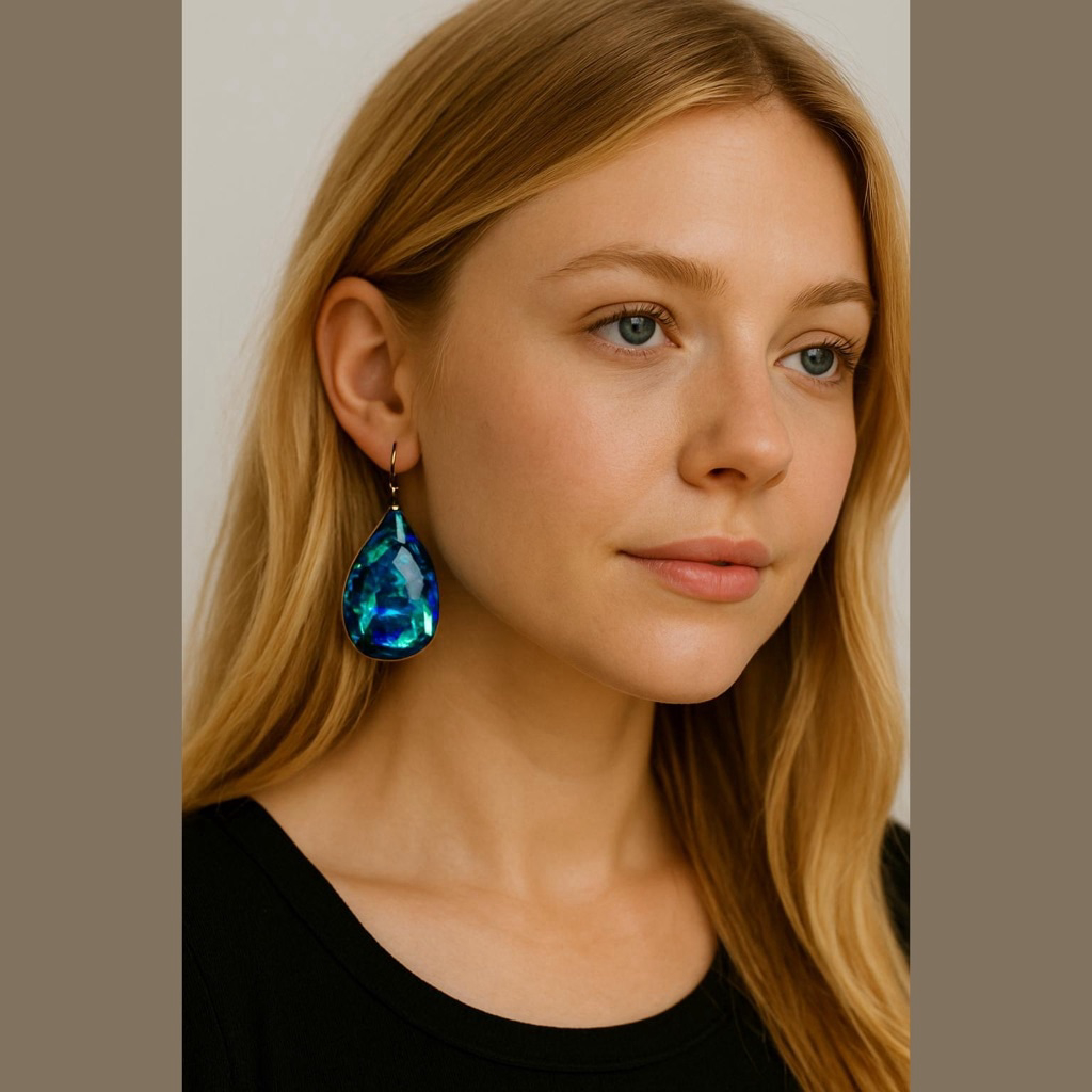 Unbranded Blue Green Iridescent Teardrop Dangle Earrings